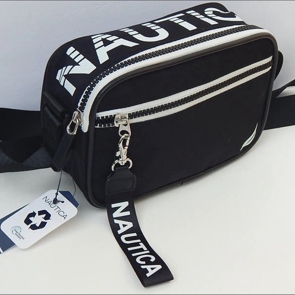 NAUTICA CAMERA CROSSBODY HIGH SEAS SHOULDER BAG BLACK/WHITE NEW UNISEX AUTHENTIC - Picture 3 of 4